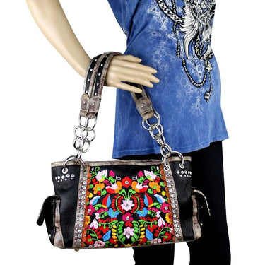 Montana West Handgun Purses Montana West® Bright Embroidered & Bling Concealed Carry Shoulder Strap Purse BLACK
